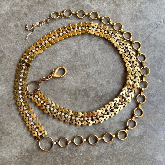 Vintage Accessories - Vintage Gold Tone Rhinestone Waist Chain Belt